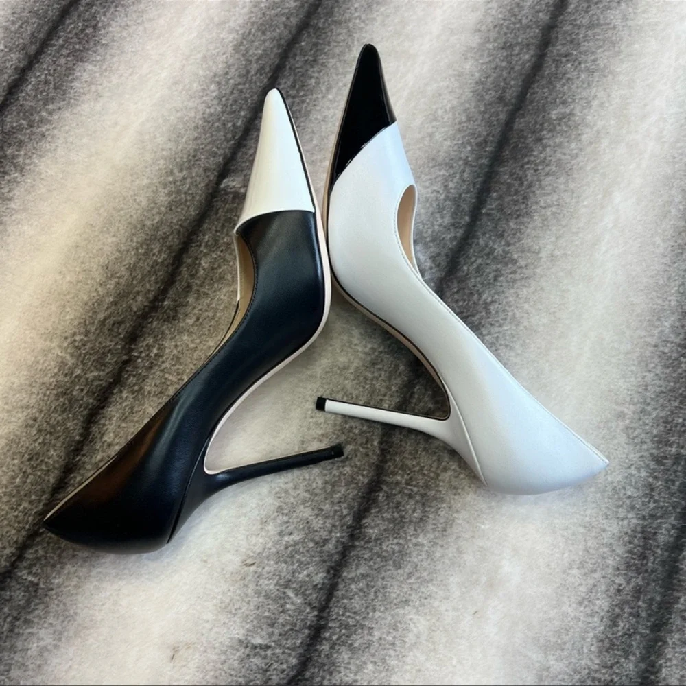 Jimmy Choo Love 100 Black and White Asymmetric Patent Nappa Pumps Heels - Picture 6 of 10